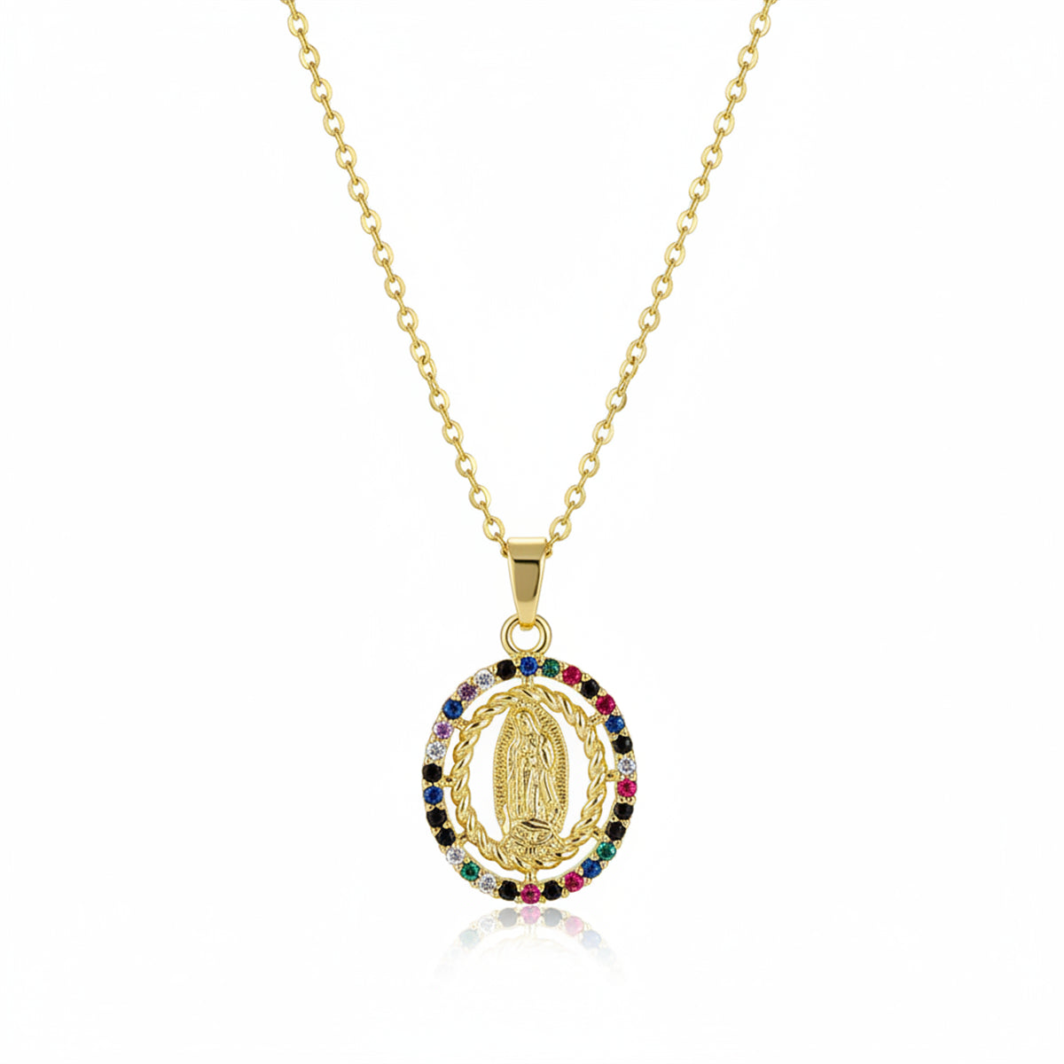 Green Multicolor Cubic Zirconia & Goldtone Marry Pendant Necklace
