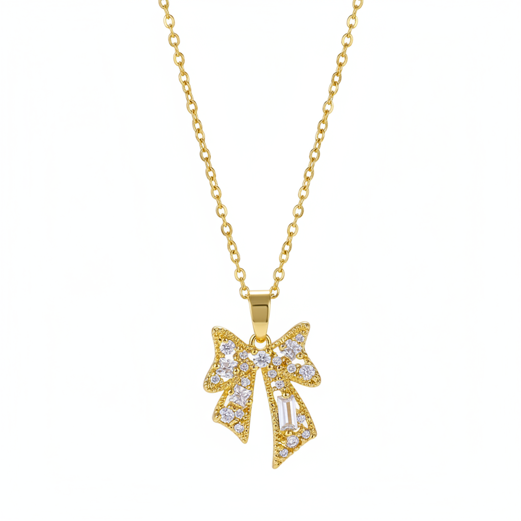 Crystal & Cubic Zirconia Goldtone Bow Pendant Necklace