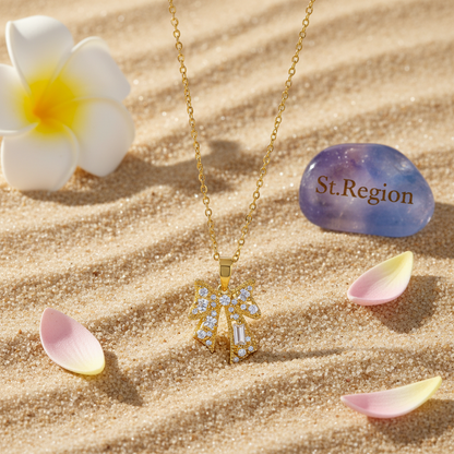 Crystal & Cubic Zirconia Goldtone Bow Pendant Necklace