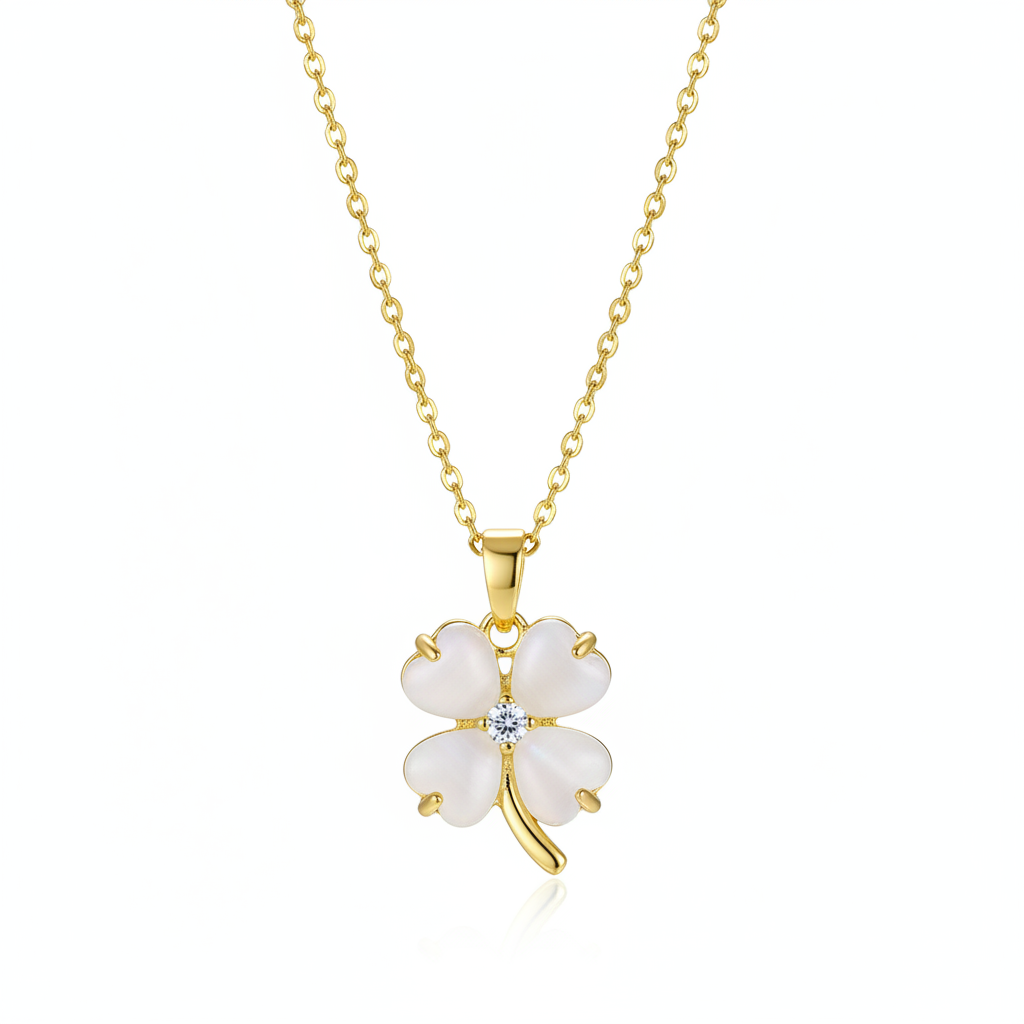 Heart Quartz & Cubic Zirconia Clover Pendant Necklace