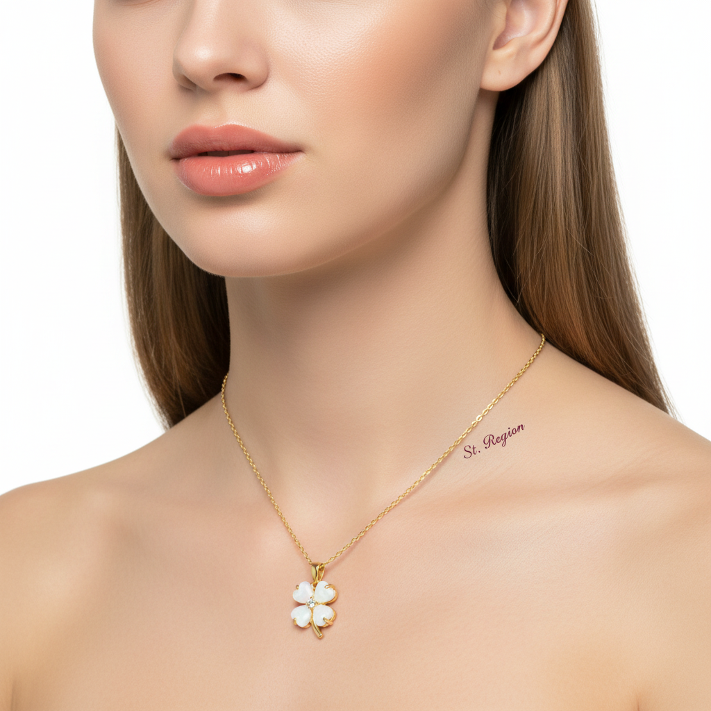 Heart Quartz & Cubic Zirconia Clover Pendant Necklace