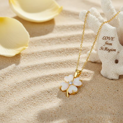 Heart Quartz & Cubic Zirconia Clover Pendant Necklace