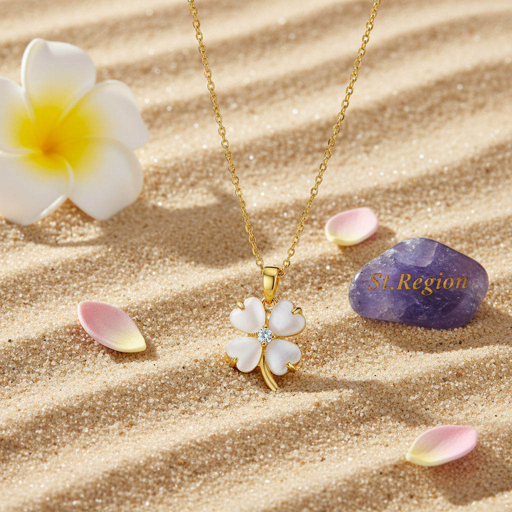 Heart Quartz & Cubic Zirconia Clover Pendant Necklace