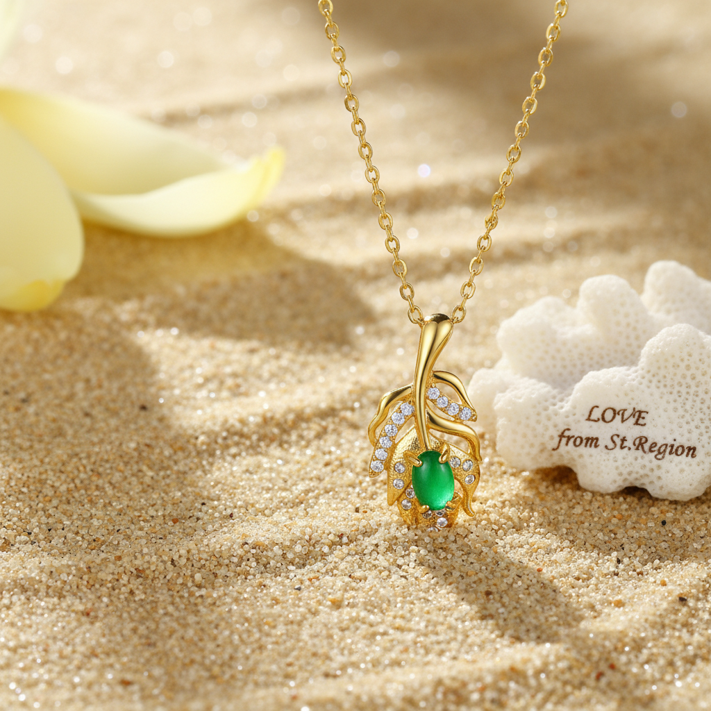 Green Jade & Cubic Zirconia Leaf Pendant Necklace