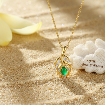 Green Jade & Cubic Zirconia Leaf Pendant Necklace