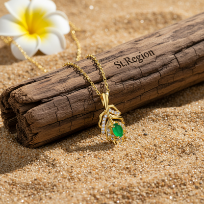 Green Jade & Cubic Zirconia Leaf Pendant Necklace