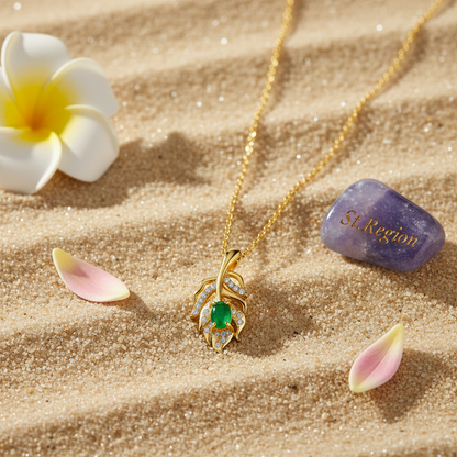 Green Jade & Cubic Zirconia Leaf Pendant Necklace