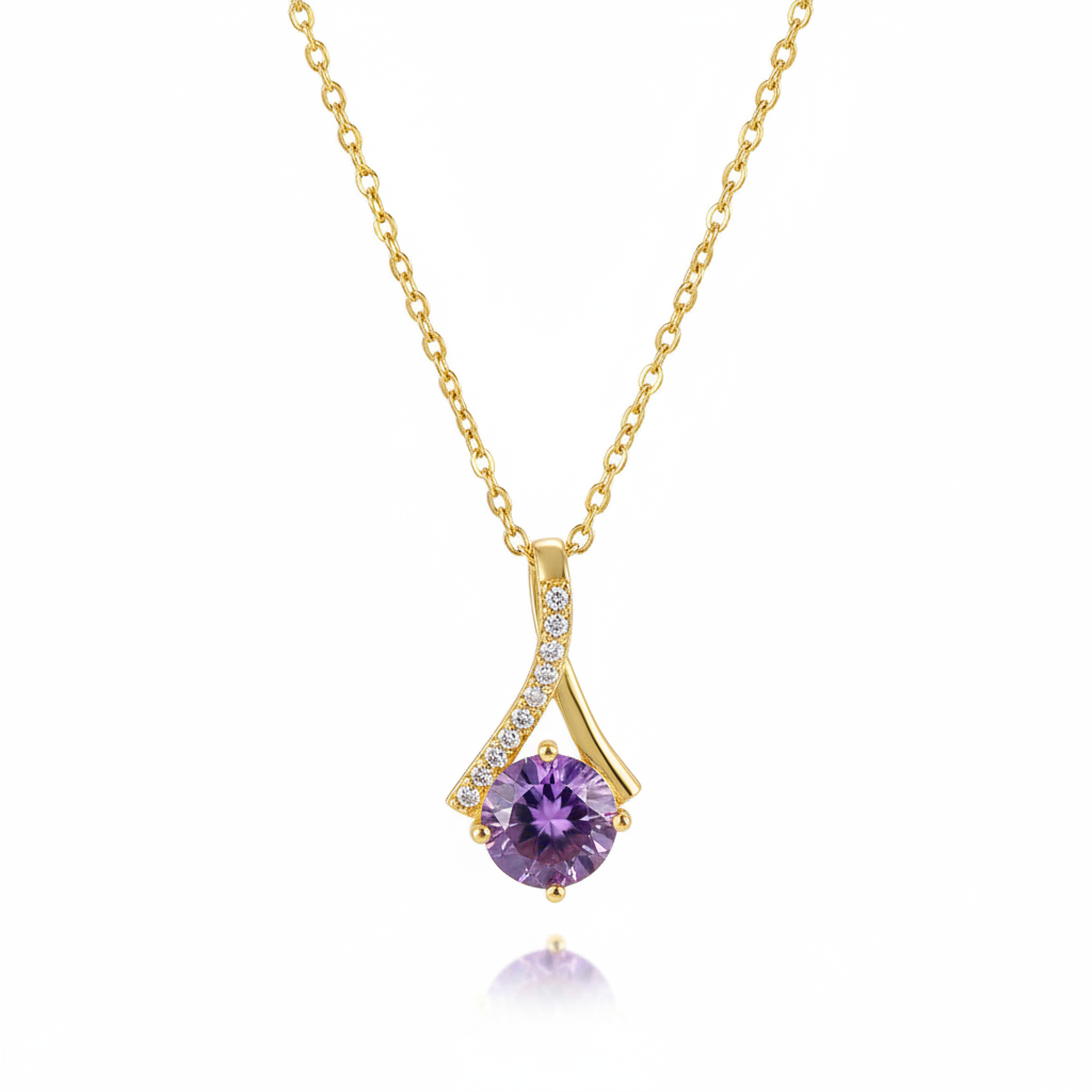 Purple Crystal & Cubic Zirconia Goldtone Pendant Necklace