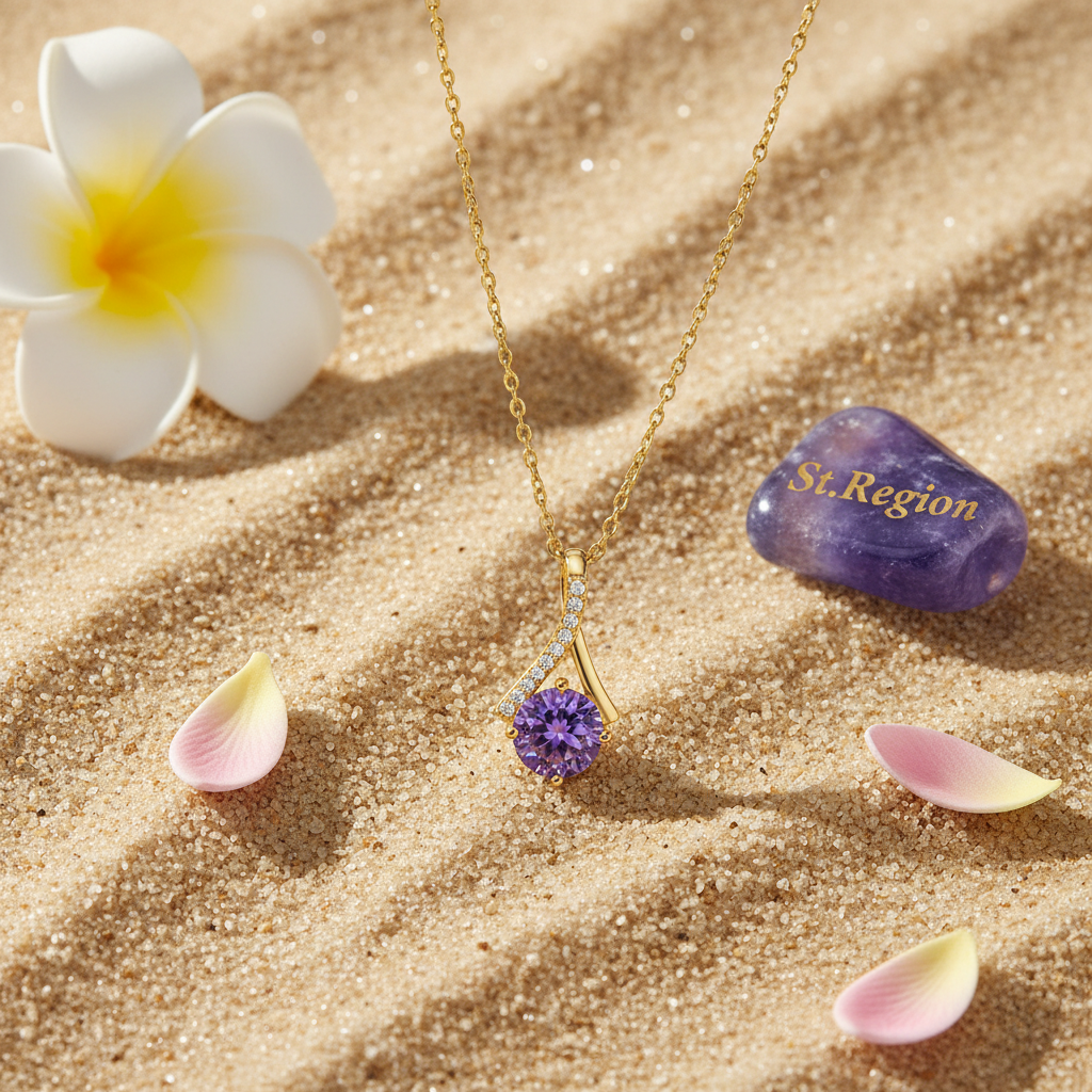 Purple Crystal & Cubic Zirconia Goldtone Pendant Necklace
