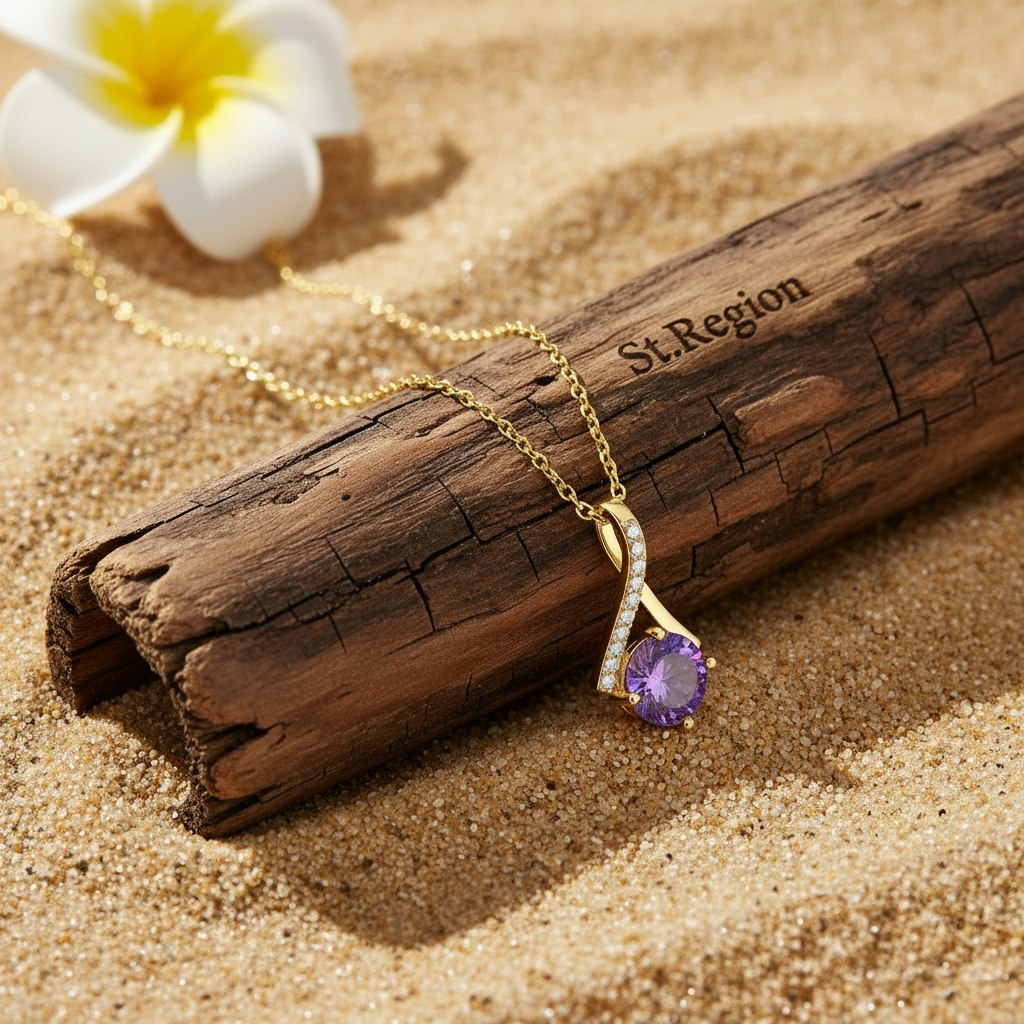 Purple Crystal & Cubic Zirconia Goldtone Pendant Necklace