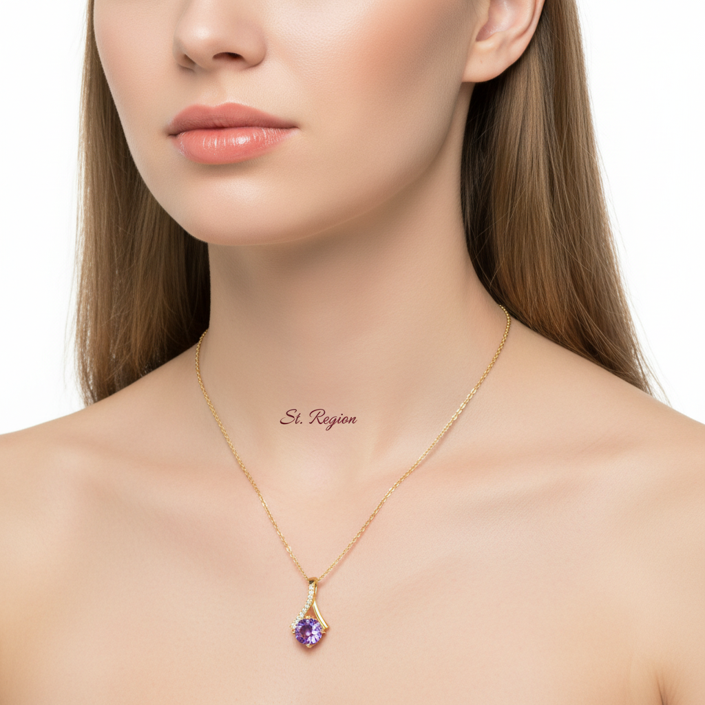 Purple Crystal & Cubic Zirconia Goldtone Pendant Necklace
