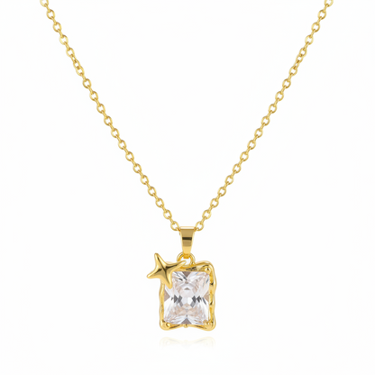 Crystal & Goldtone Star Square Pendant Necklace
