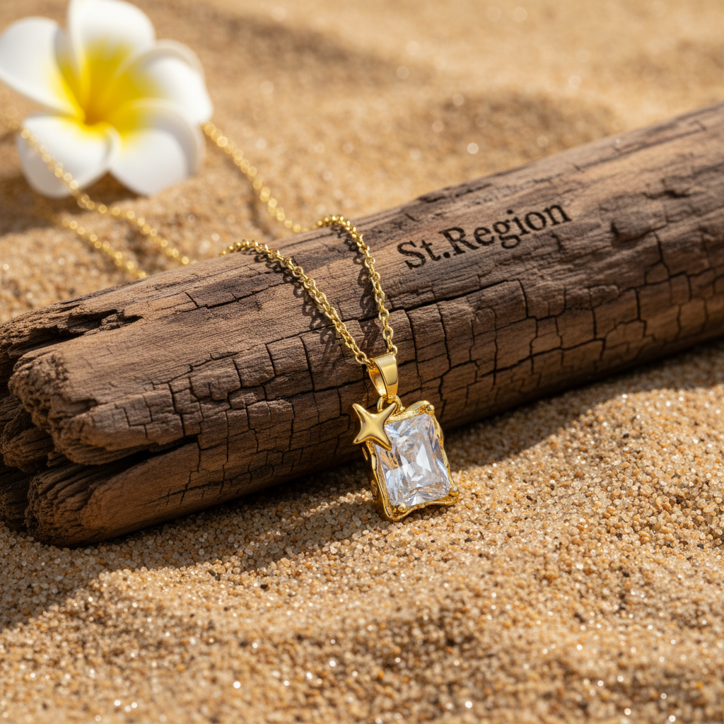 Crystal & Goldtone Star Square Pendant Necklace