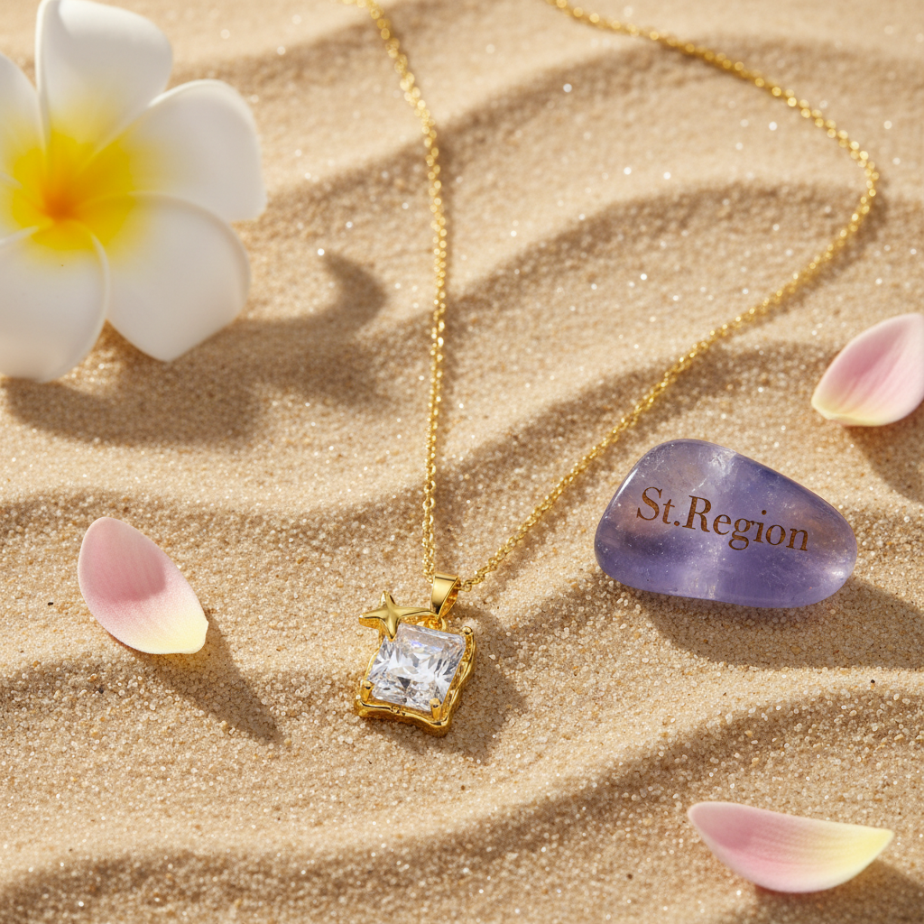 Crystal & Goldtone Star Square Pendant Necklace