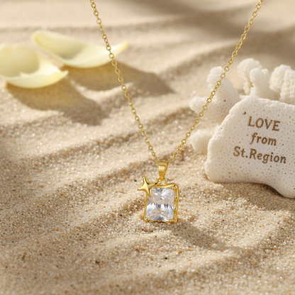 Crystal & Goldtone Star Square Pendant Necklace