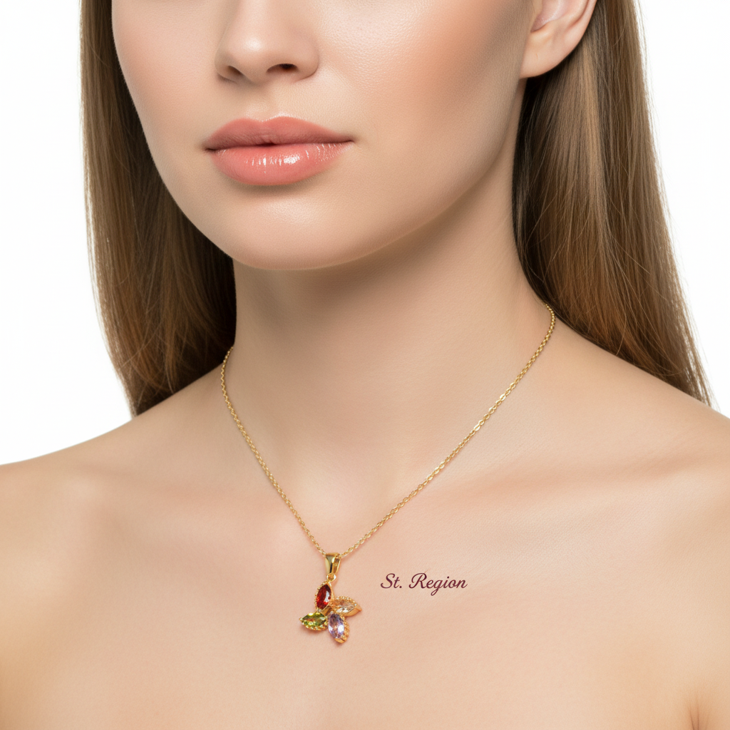 Purple Multicolor Crystal & Goldtone Pendant Necklace