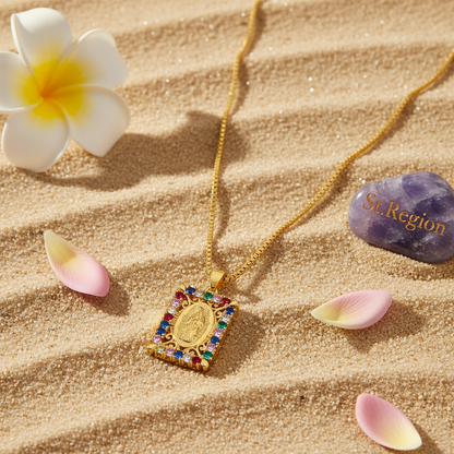 Colored Cubic Zirconia & Goldtone Marry Rectangle Pendant Necklace