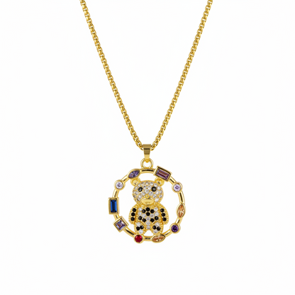 Crystal & Goldtone Multicolor Panda Circle Pendant Necklace
