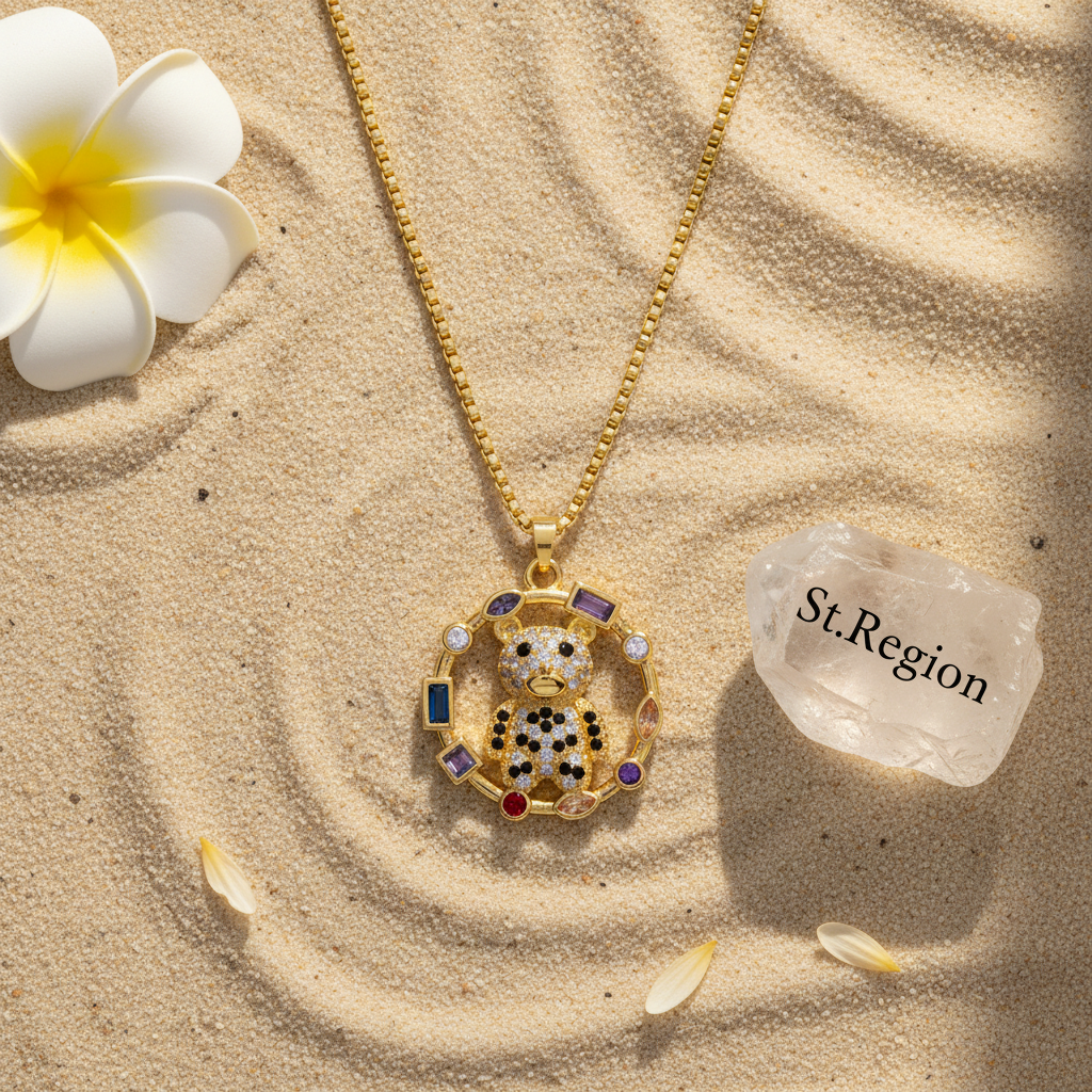 Crystal & Goldtone Multicolor Panda Circle Pendant Necklace