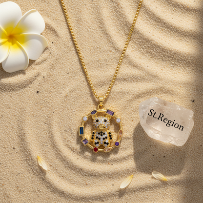 Crystal & Goldtone Multicolor Panda Circle Pendant Necklace