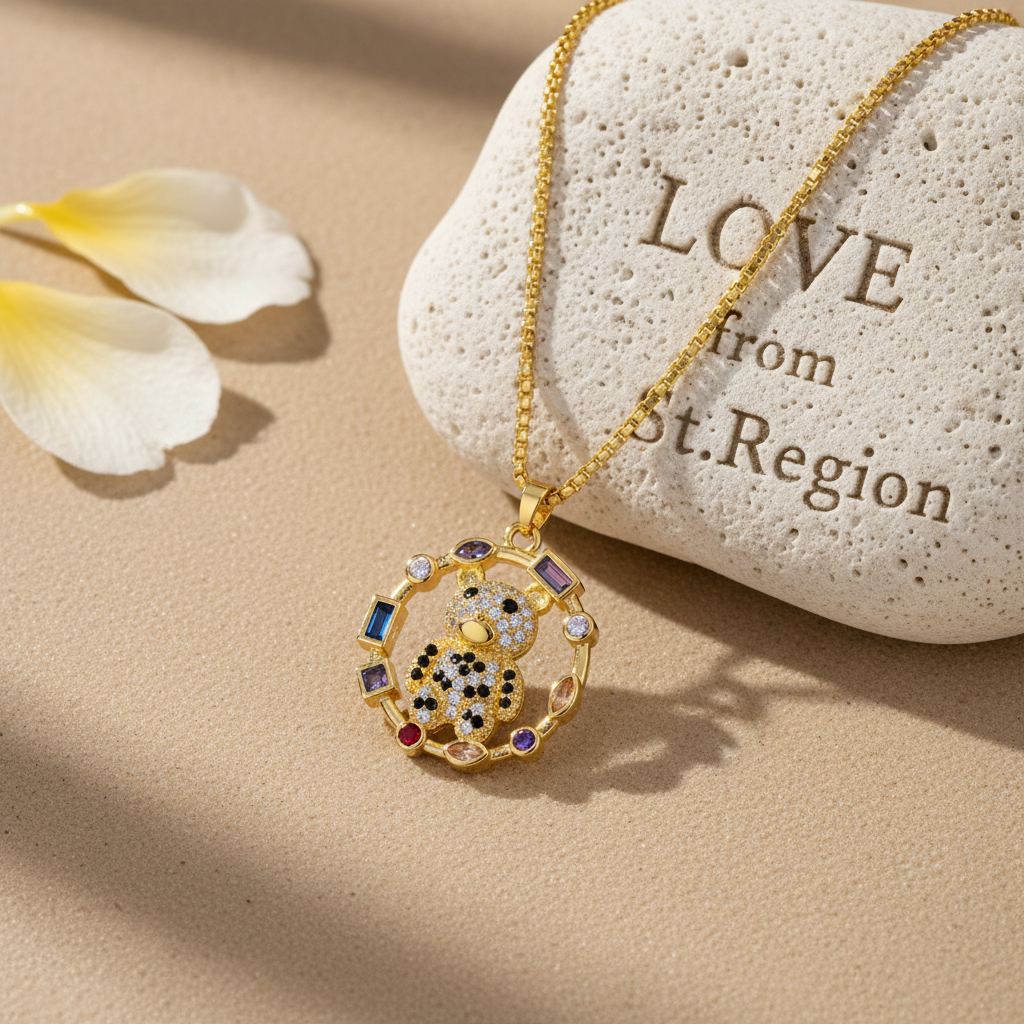 Crystal & Goldtone Multicolor Panda Circle Pendant Necklace