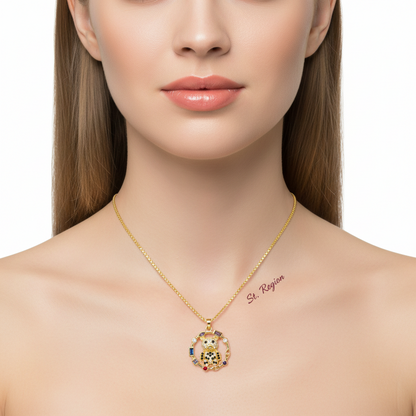 Crystal & Goldtone Multicolor Panda Circle Pendant Necklace