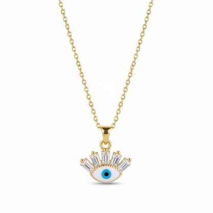 Crystal & Enamel Goldtone Eye Pendant Necklace