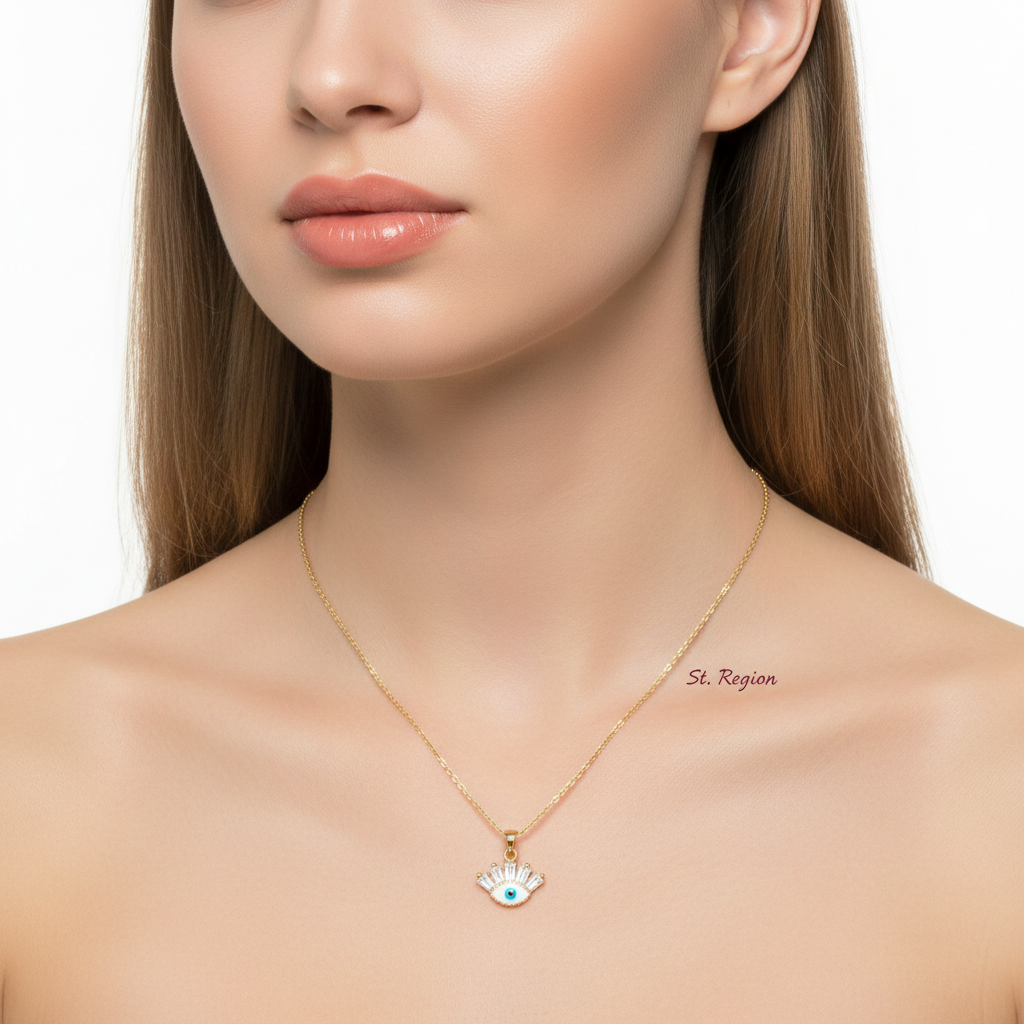 Crystal & Enamel Goldtone Eye Pendant Necklace