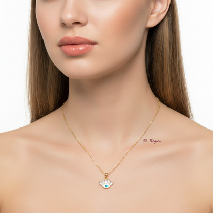 Crystal & Enamel Goldtone Eye Pendant Necklace