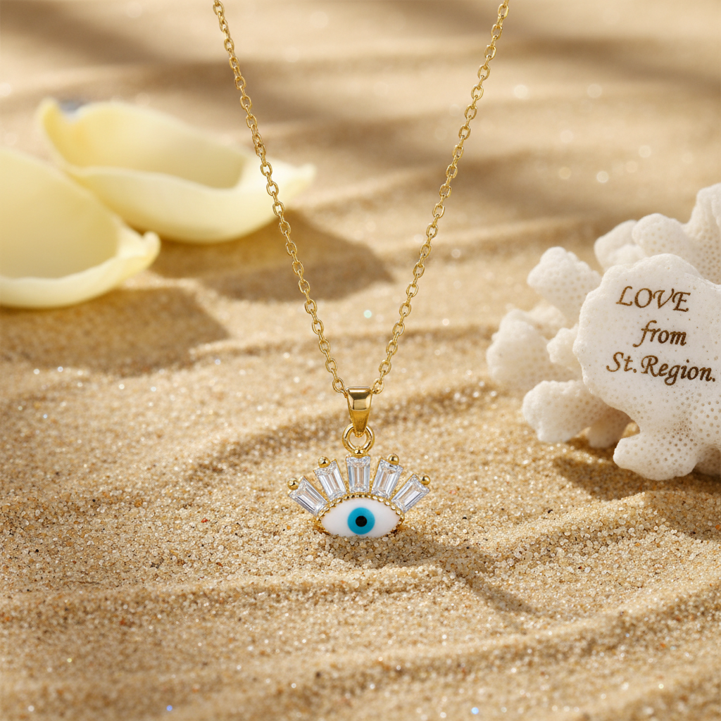 Crystal & Enamel Goldtone Eye Pendant Necklace