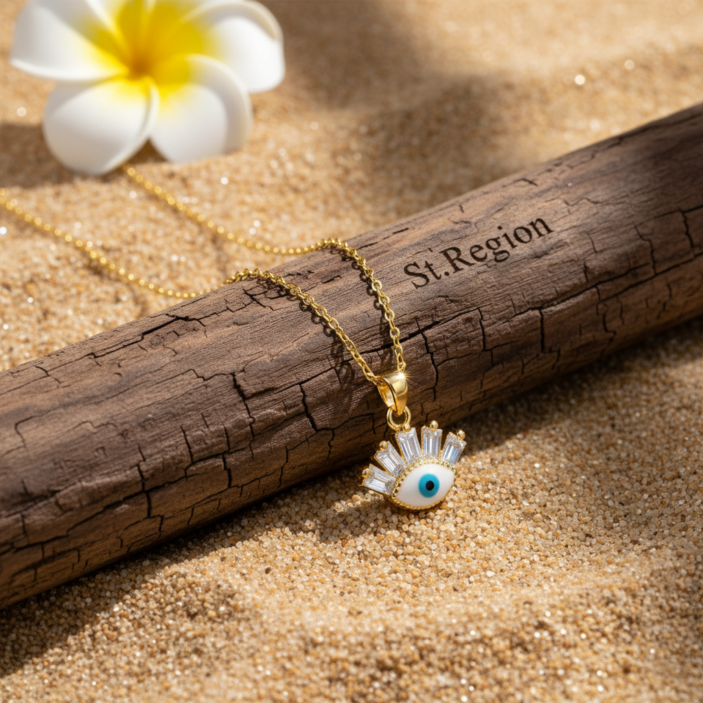 Crystal & Enamel Goldtone Eye Pendant Necklace