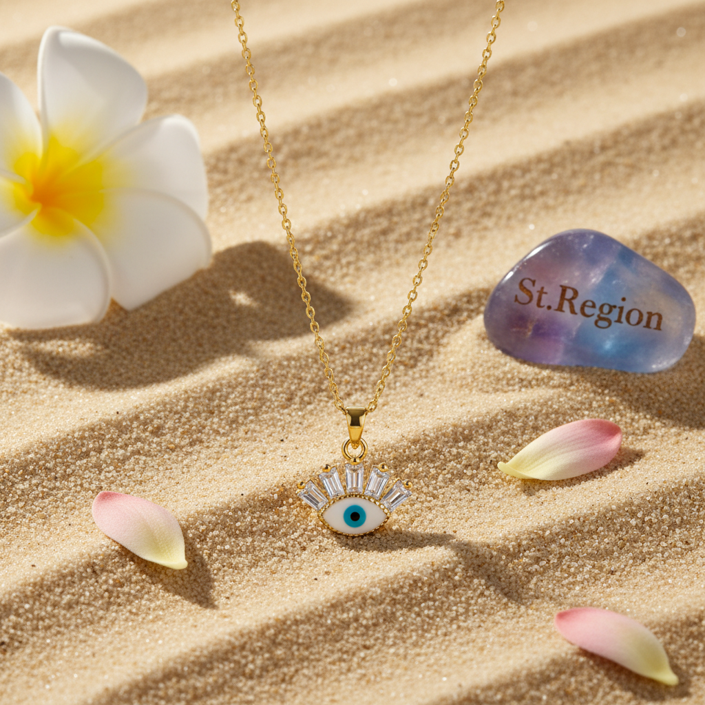 Crystal & Enamel Goldtone Eye Pendant Necklace