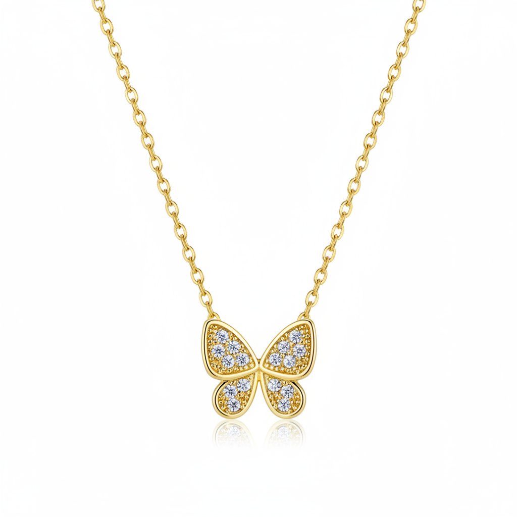 Cubic Zirconia & Goldtone Butterfly Pendant Necklace