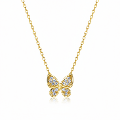 Cubic Zirconia & Goldtone Butterfly Pendant Necklace