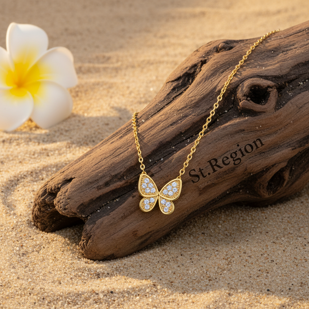 Cubic Zirconia & Goldtone Butterfly Pendant Necklace