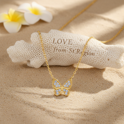 Cubic Zirconia & Goldtone Butterfly Pendant Necklace