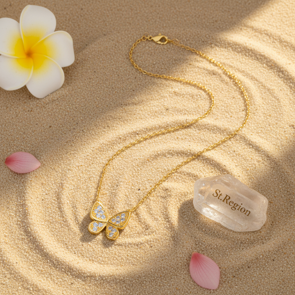 Cubic Zirconia & Goldtone Butterfly Pendant Necklace