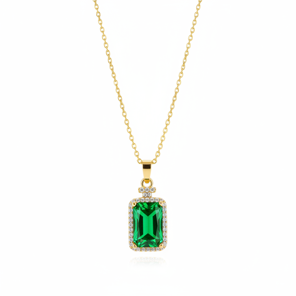 Green Crystal & Cubic Zirconia Goldtone Rectangle Pendant Necklace