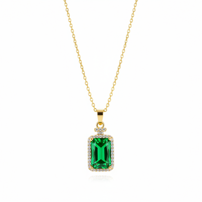 Green Crystal & Cubic Zirconia Goldtone Rectangle Pendant Necklace