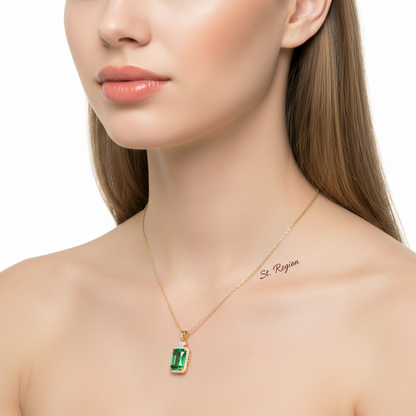 Green Crystal & Cubic Zirconia Goldtone Rectangle Pendant Necklace