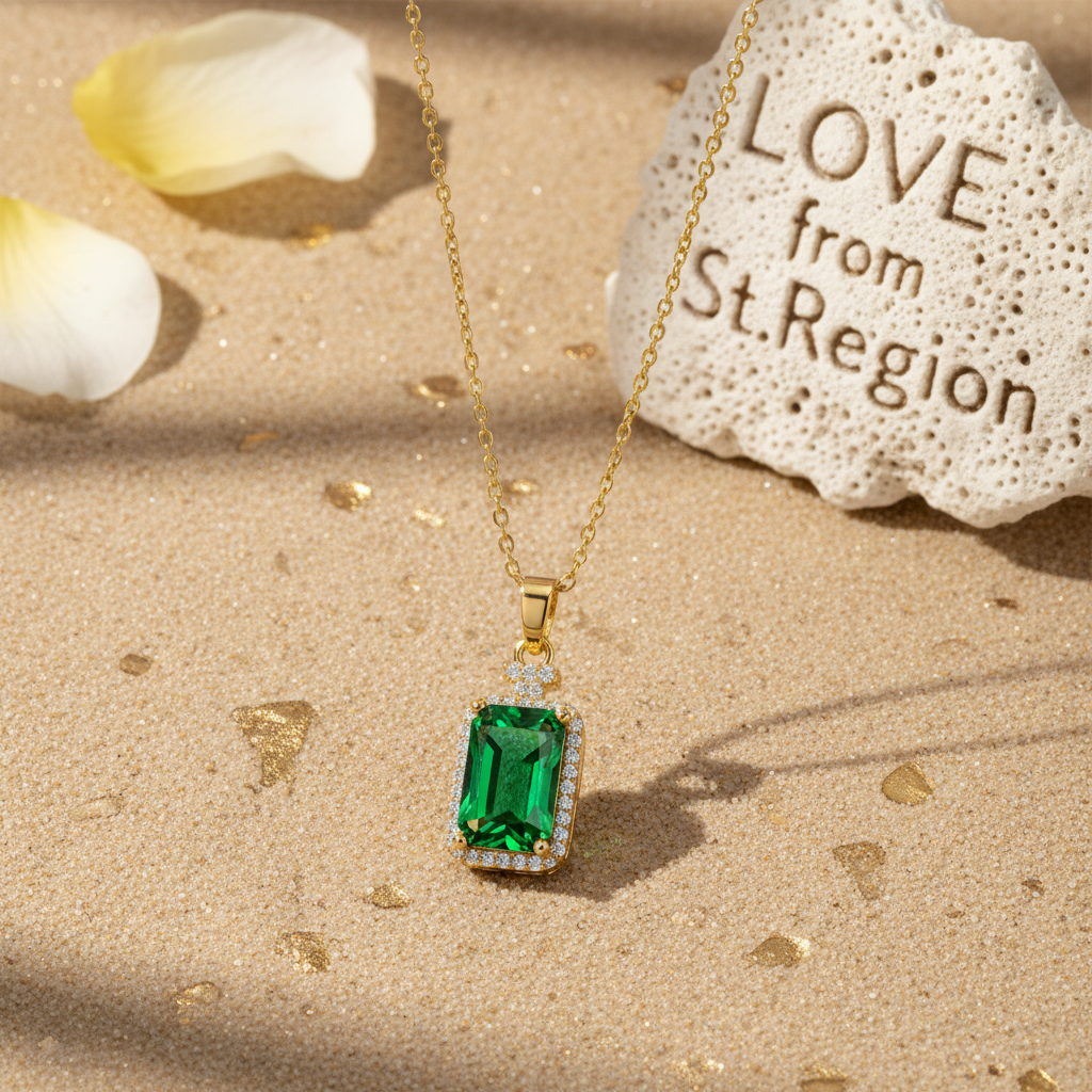 Green Crystal & Cubic Zirconia Goldtone Rectangle Pendant Necklace