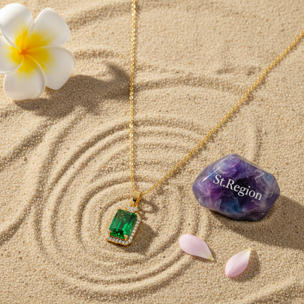 Green Crystal & Cubic Zirconia Goldtone Rectangle Pendant Necklace
