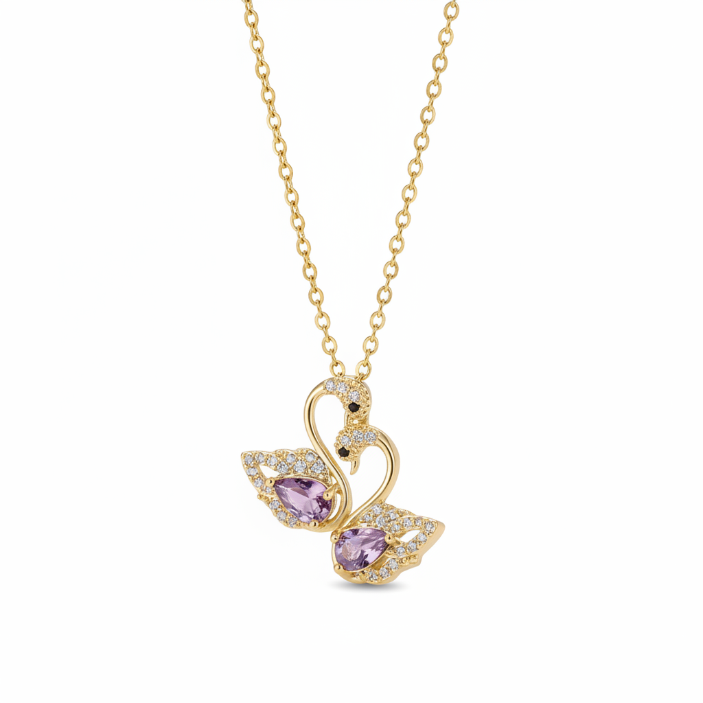 Purple Crystal & Cubic Zirconia Goldtone Swan Pendant Necklace