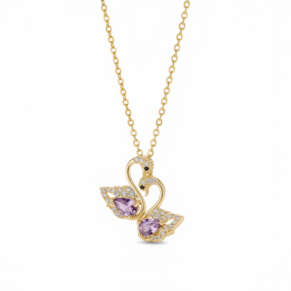 Purple Crystal & Cubic Zirconia Goldtone Swan Pendant Necklace