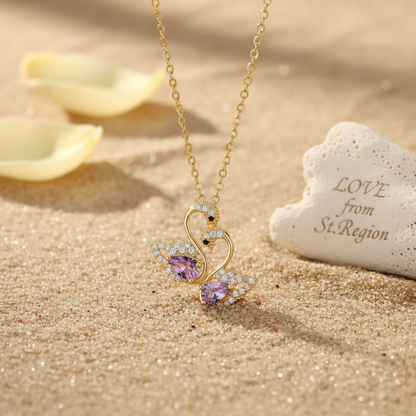 Purple Crystal & Cubic Zirconia Goldtone Swan Pendant Necklace