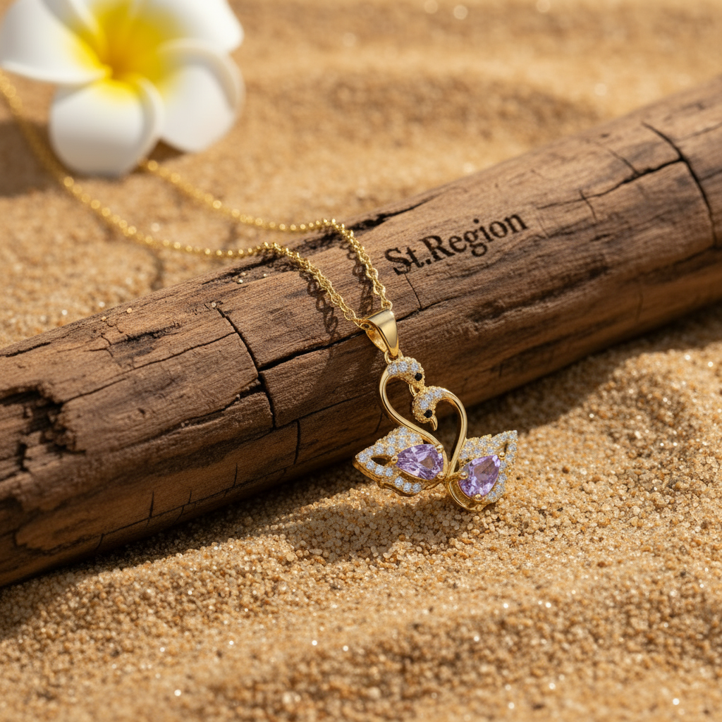 Purple Crystal & Cubic Zirconia Goldtone Swan Pendant Necklace