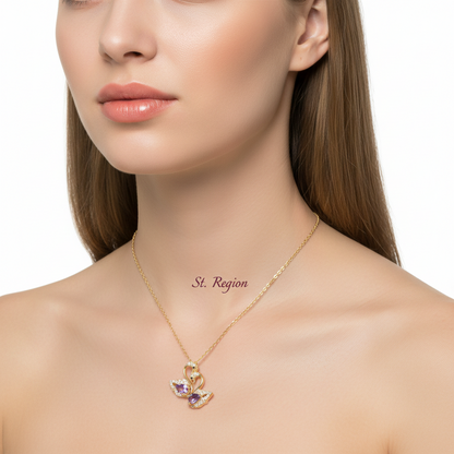 Purple Crystal & Cubic Zirconia Goldtone Swan Pendant Necklace