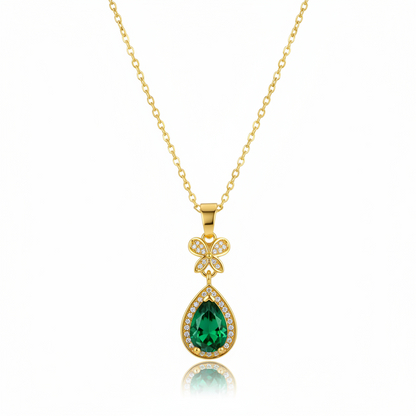 Green Crystal & Cubic Zirconia Butterfly Drop Pendant Necklace