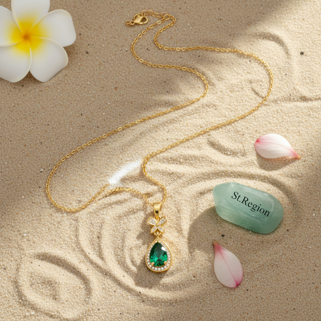 Green Crystal & Cubic Zirconia Butterfly Drop Pendant Necklace