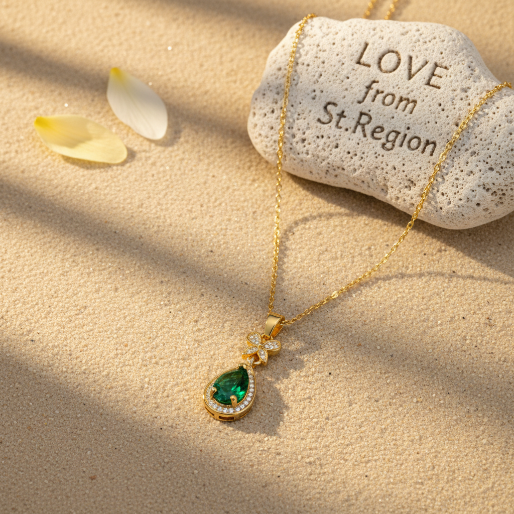 Green Crystal & Cubic Zirconia Butterfly Drop Pendant Necklace
